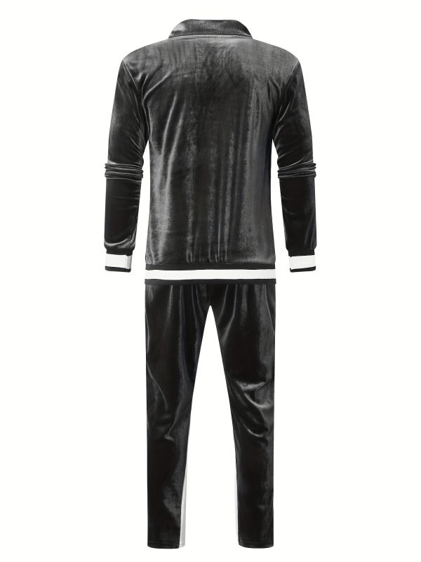 men's velour tracksuit sweatsuit set jogging suits full zip casual jackets pants 2pcs outfit athletic workout