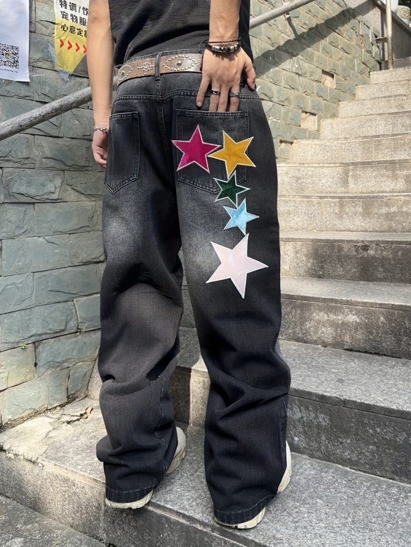 men's american style trendy loose jeans, letter embroidered design high street jeans (without beltu002fwithout hanging decoration)