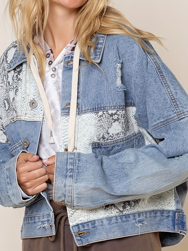 2025 must have women's vintage denim jacket cropped long sleeve distressed shacket with frayed details, spring summer transition piece