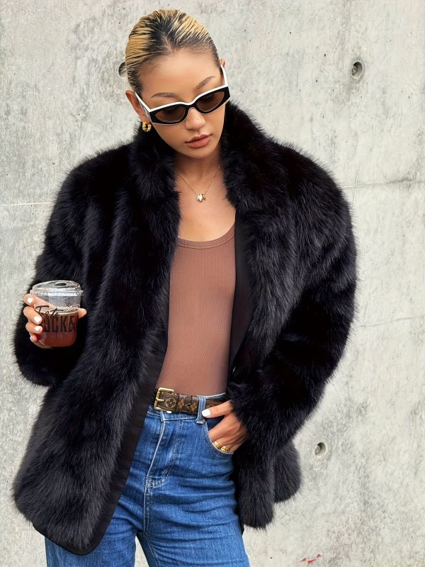 elegant women's autumn and winter new style black fox fur coat, and warm thick fur mid length outerwear, fashionable holiday outfit.