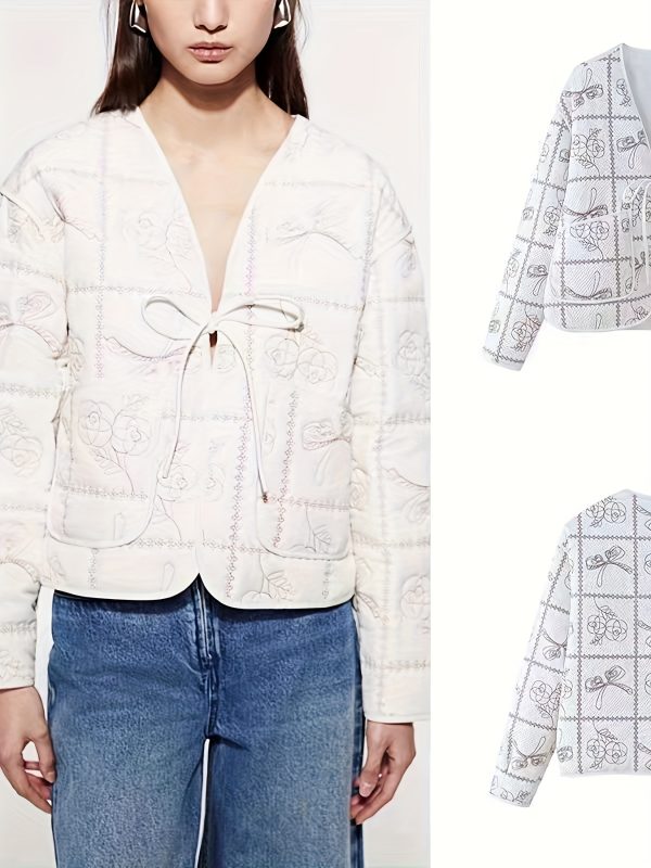 women's floral print jacket, loose and versatile, with a textured open collar, casual and warm top