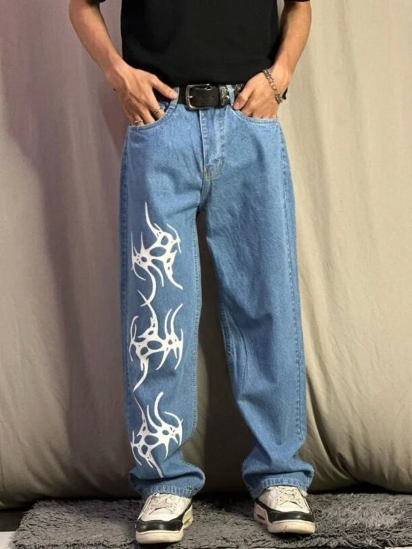straight jeans for men, hip hop fashion pants, harajuku style punk jeans
