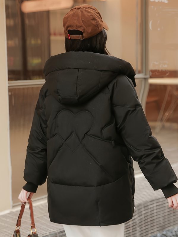 solid color zip up padded jacket coat, casual long sleeve warm hooded outerwear for winter, women's clothing