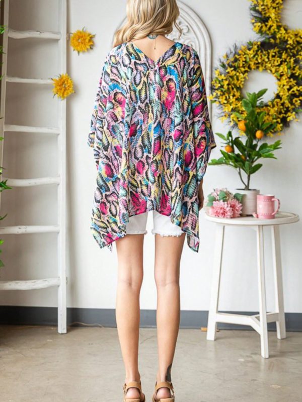 womens casual beach cover up chic multicolor snake print loose flowing kimono cardigan open front batwing sleeve asymmetric hem lightweight breezy summer vacation resort wear swimsuit coverup