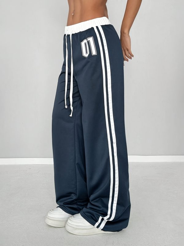 women's high waisted black sweatpants, printed with white '10' casual street style, loose fit, drawstring waist, suitable for autumn and winter, comfortable jogging pants