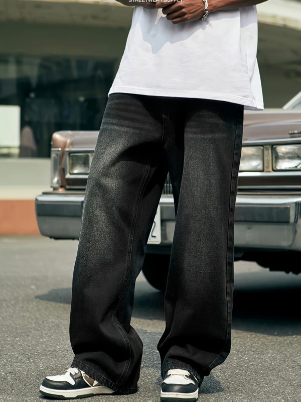 men's skinny fit wide leg jeans, men's stylish comfy denim pants, versatile for four seasons