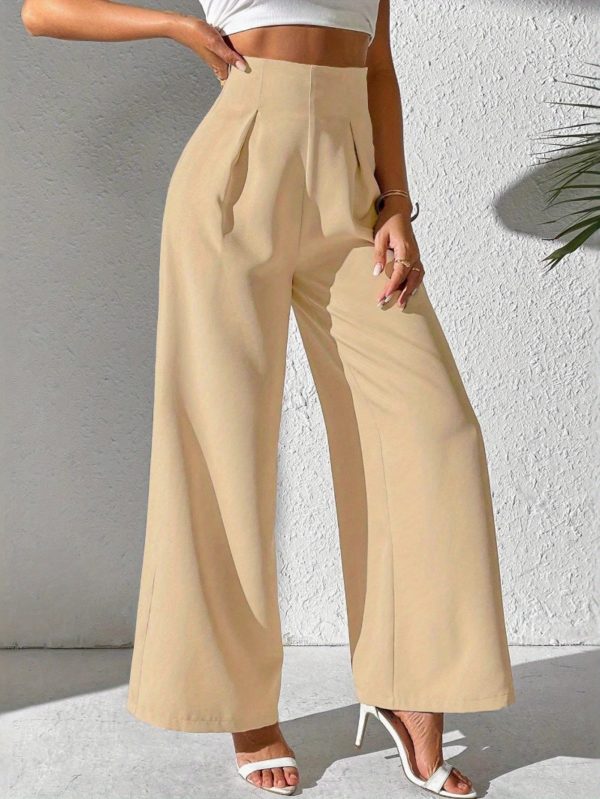 women new elegant high waisted drape wide leg dress pants suit pants solid color fashion office work pants