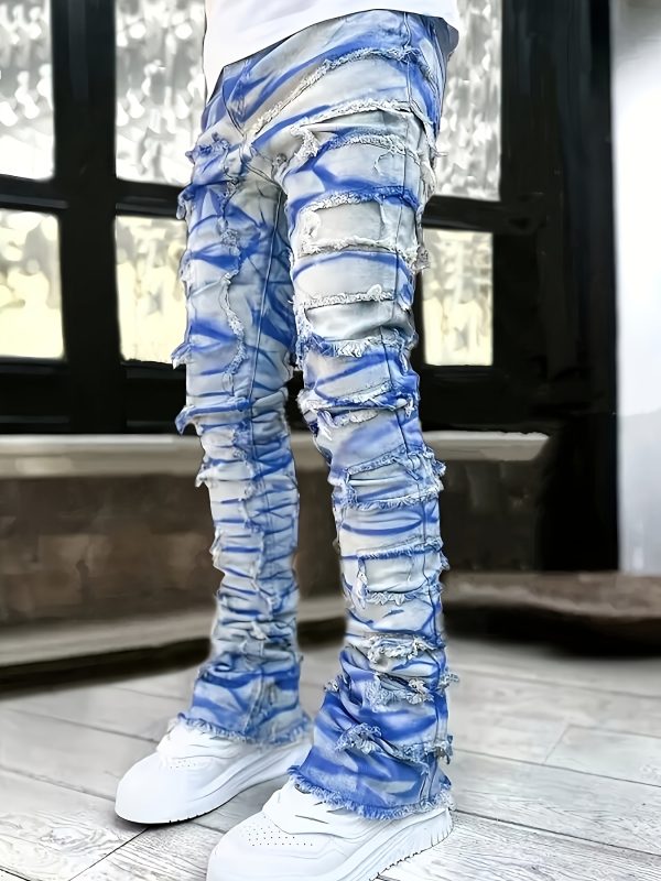 men's fashion creative fringe painted street style jeans