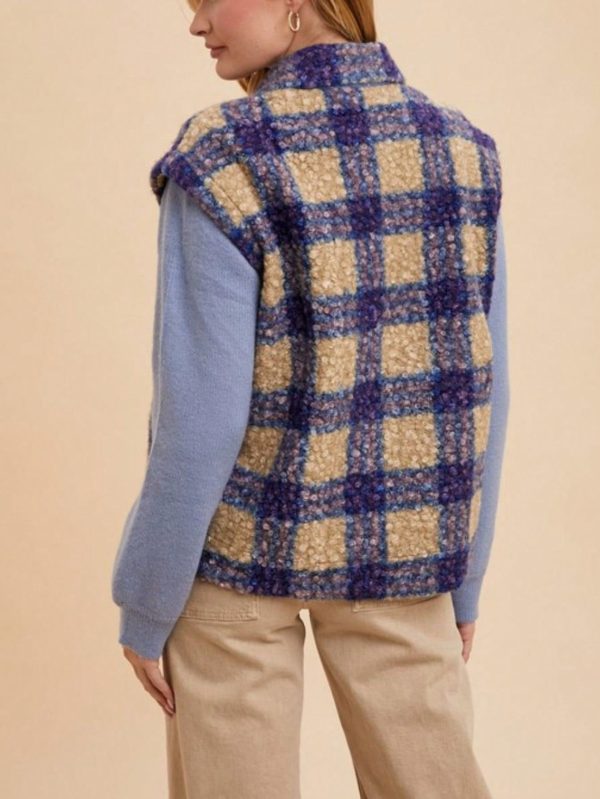 women's casual jacket chic faux fur plaid pattern outerwear blue button up closure long sleeves collared neck soft cozy fabric perfect for fallu002fwinter layering everyday wear