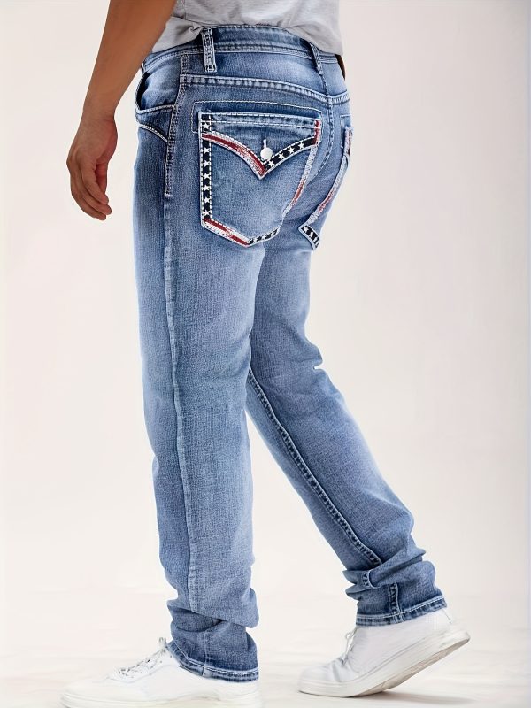 men's classic thick thread embroidery slim elastic four season jeans, esdvq