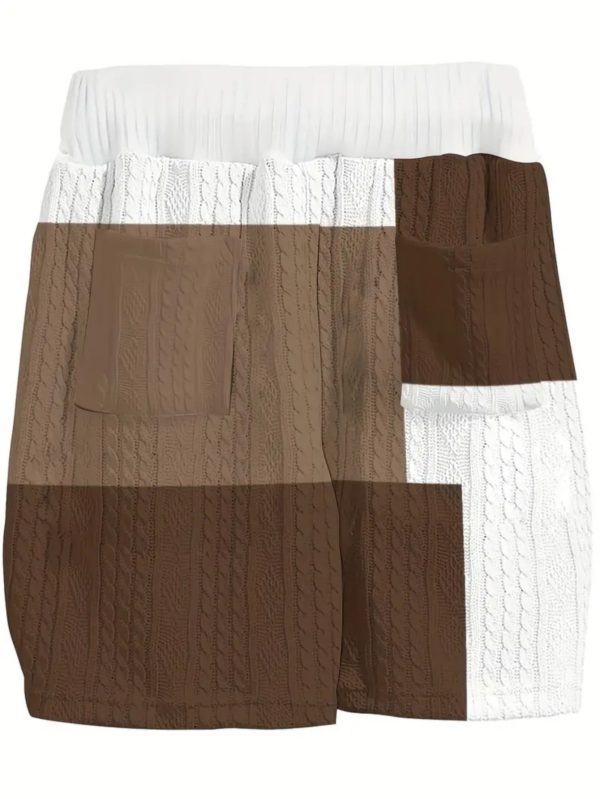 men's brown and white patch knit pullover | textured knit fabric+loose design | perfect for beach vacations, casual gatherings, and sunset walks stay fashionable and comfortable all day long