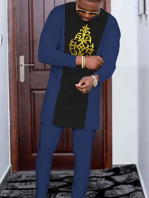 men's casual long sleeved two piece suit mid length top and trousers