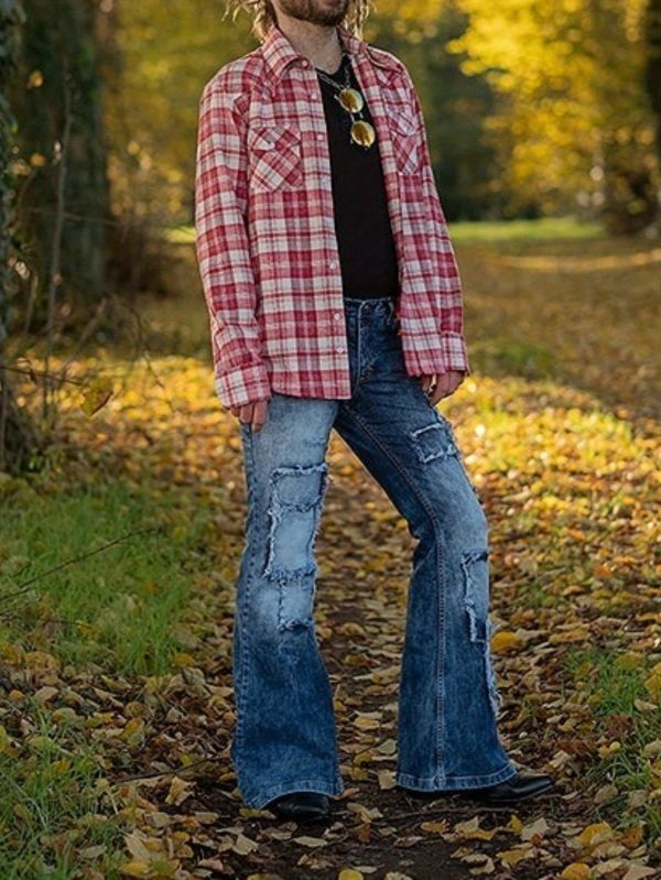 washed cat beard jeans flared retro men's trendy and fashionable jeans