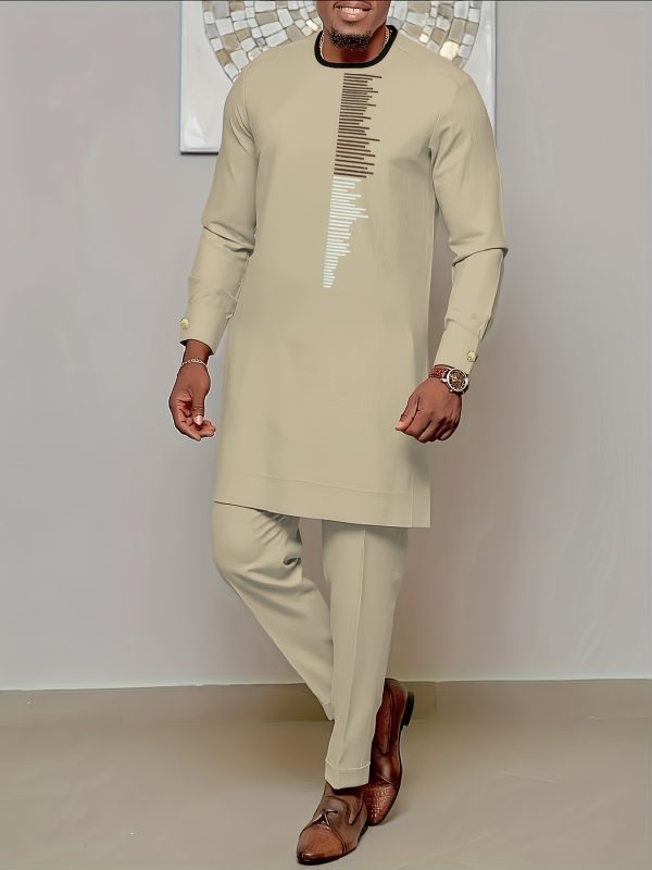 men's casual long sleeved two piece suit mid length top and trousers