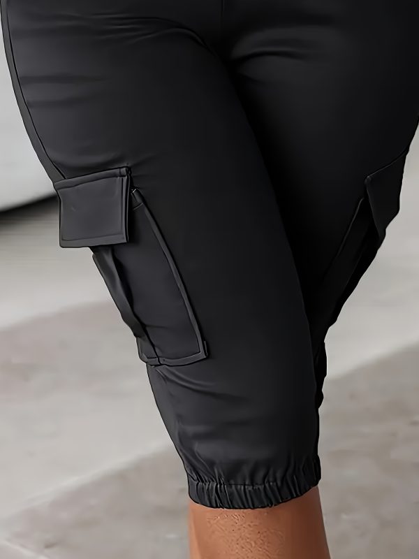 3pcs women's cargo pants with adjustable drawstring waist casual short length, side pockets, solid color, all season comfort fit, casual wear pants | adjustable drawstring pants | functional pockets