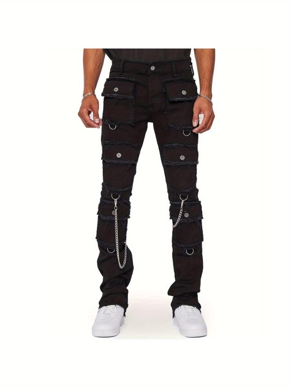 a pair of street style high waisted straight leg denim pants with multiple pockets and a zipper fly, suitable for all seasons, available in sizes s to xxl.