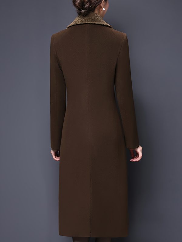 women's double breasted notched lapel midi pea coat jackets