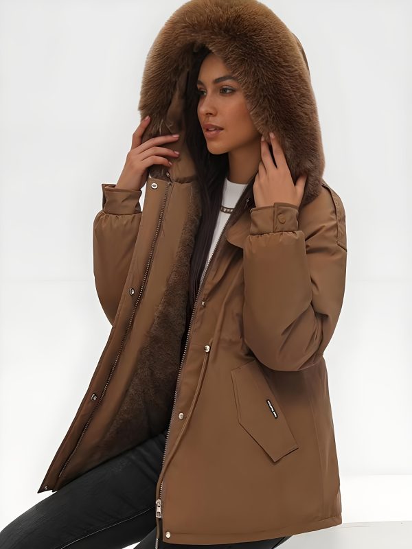 women's beige faux fur zip up coat long winter coat with pockets, solid color, fallu002fwinter style, cozy outerwear for cold weather, cozy winter wear | zipup coat | durable outerwear