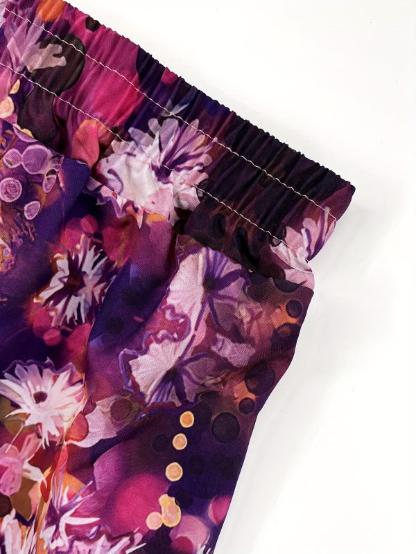 men's casual floral print short sleeve shirt & pants set vibrant pink & purple floral design, button up with pocket, polyester fabric, all season wear, casual attire|floral print shirt|polyester fabric