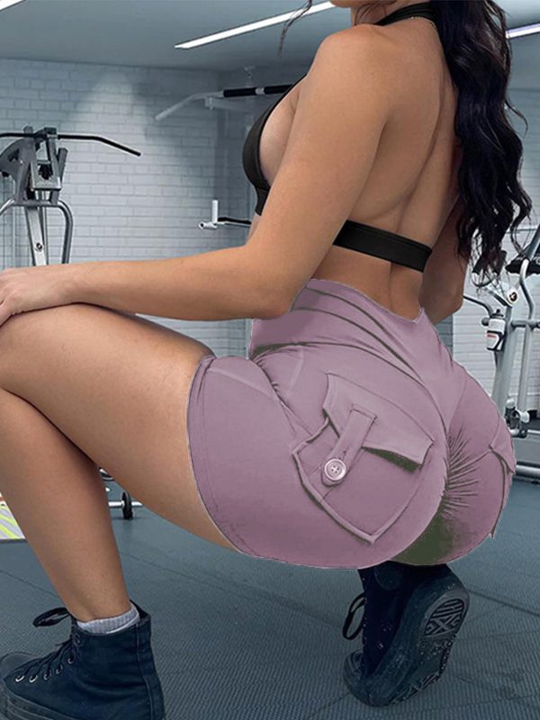 women's yoga shorts solid color high waisted short pants tummy control workout cycling pants with pockets