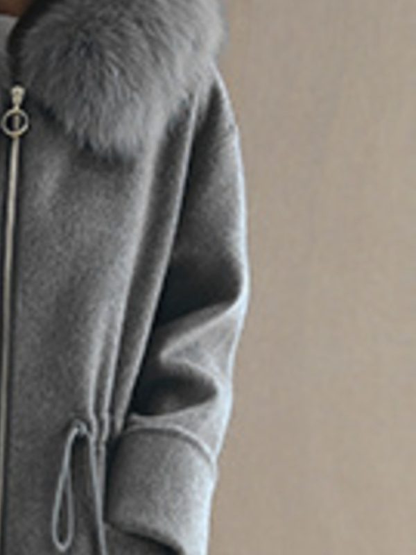 women's autumn and winter slim fit fashion padded wool collar zipper coat