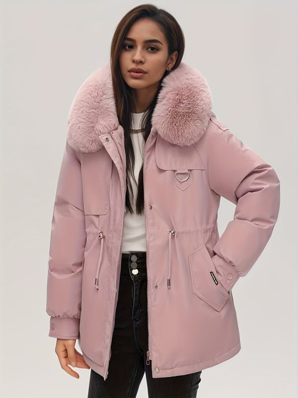 women's beige faux fur zip up coat long winter coat with pockets, solid color, fallu002fwinter style, cozy outerwear for cold weather, cozy winter wear | zipup coat | durable outerwear
