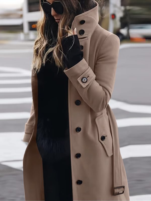 elegant red polyester coat for women long sleeve, front button closure, non stretch fabric, perfect for fallu002fwinter casual or formal occasions, seasonal fashion, sophisticated style, nonstretch material