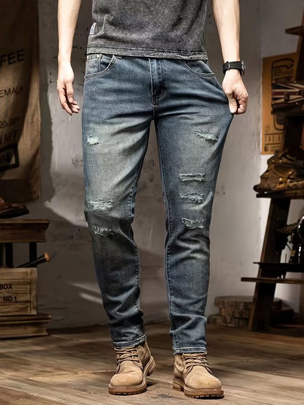 men's jeans stretch trousers style bicycle men's trousers street style blue frayed jeans can be worn all seasons