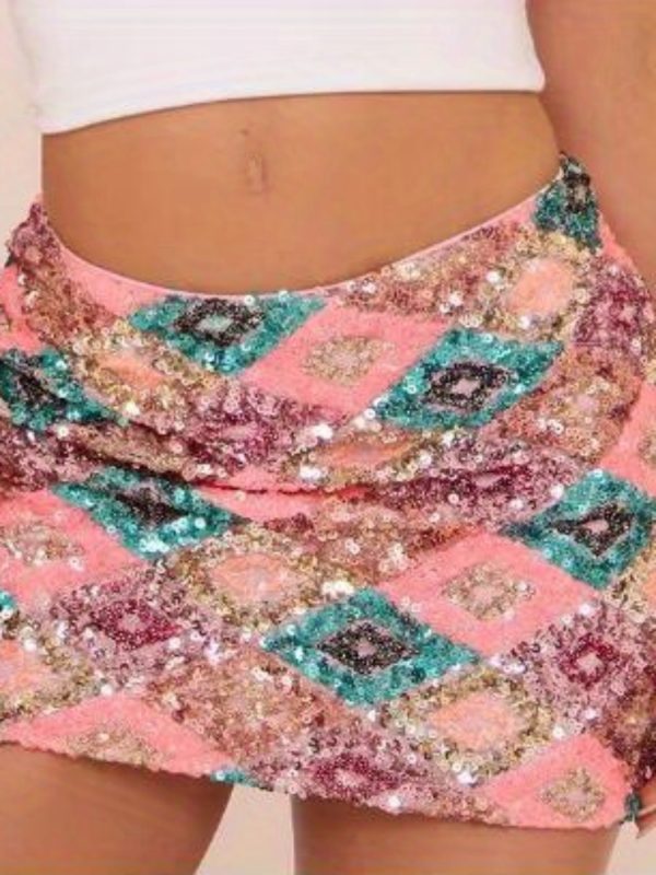 women's sequin mini skorts summer fashionable versatile low waist slim fit skort