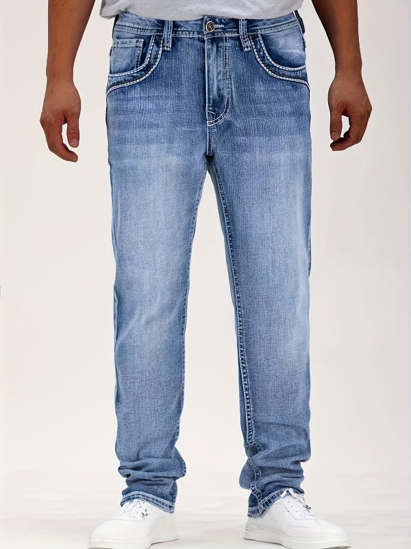 men's classic thick thread embroidery slim elastic four season jeans, esdvq