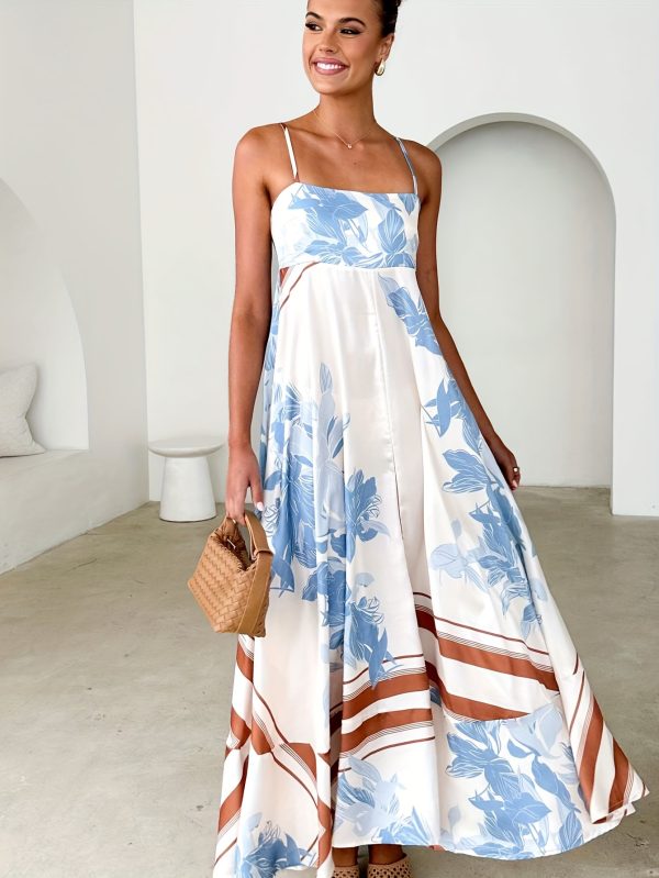 stylish summer floral print sleeveless dress feminine v neck, waist cinching design, elegant ruffled hem, and bold bloom pattern for a chic & sexy look