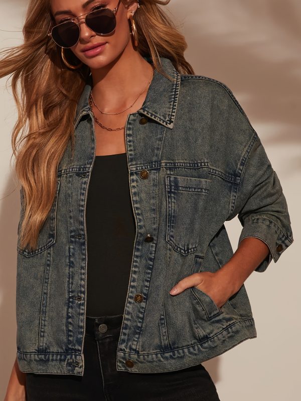 2025 spring collection boho chic women's denim jacket lightweight frayed edge long sleeve coat with artistic rips, casual round neck, all season layering piece, versatile outerwear, boho chic style, artistic rips detail
