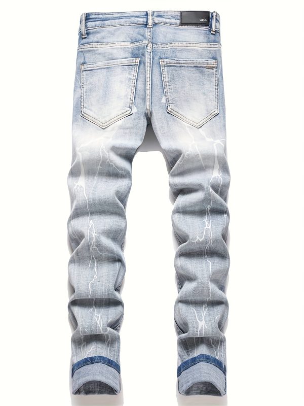 europe and the united states in the fall new slim stretch blue embroidery printing small feet men's jeans