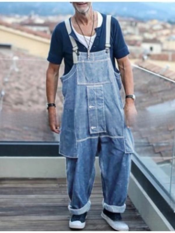 men's loose fit workwear jeans & trousers casual multi pocket overalls with raw wash, medium stretch, all season comfort, solid color, perfect for casual attire, casual wear | relaxed fit jeans | medium stretch fabric