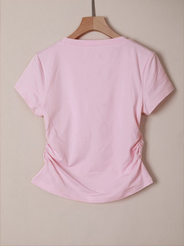 women's solid color fitted short sleeve round neck t shirt
