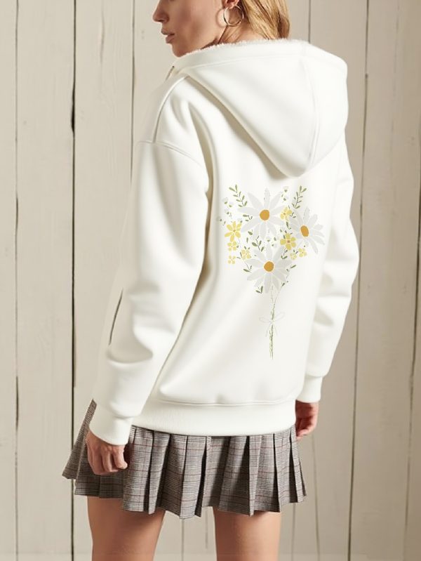 women's full zip hoodie jacket all season outerwear coat with full zip closure, hooded neckline machine washable casual coat for everyday & formal outfits, outfit enhancer, decorative print design