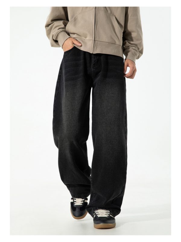 american retro washed oversized jeans for men, autumn new trendy brand straight pants, loose fit long trousers