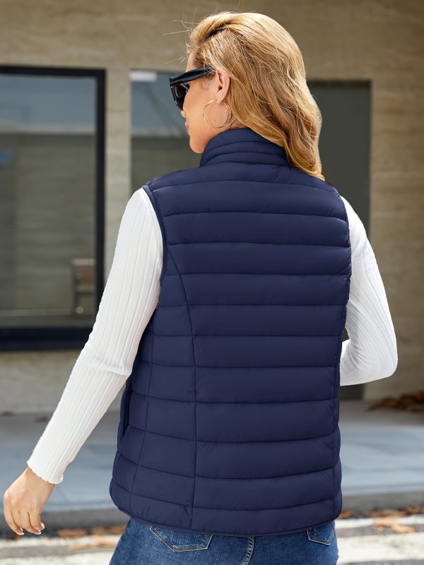 women's high quality windproof puffer vest lightweight nylon shell with stand collar & 4 zipper pockets, red outer layer for travel,, office machine washable all season jacket, outdoor, quilted design, durable construction, women