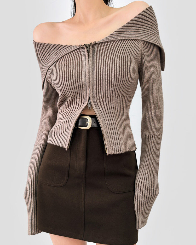 y2k off shoulder zip up top