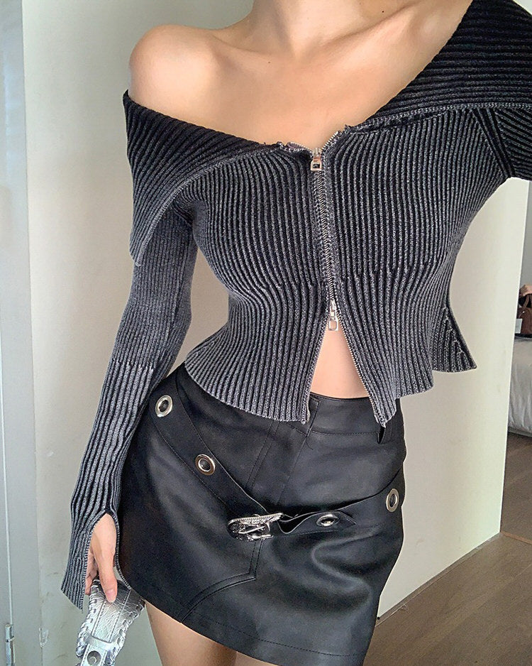 y2k off shoulder zip up top