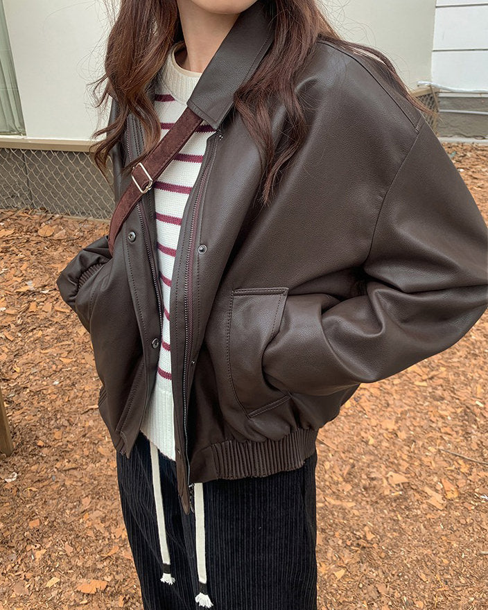 grunge sleaze leather bomber jacket