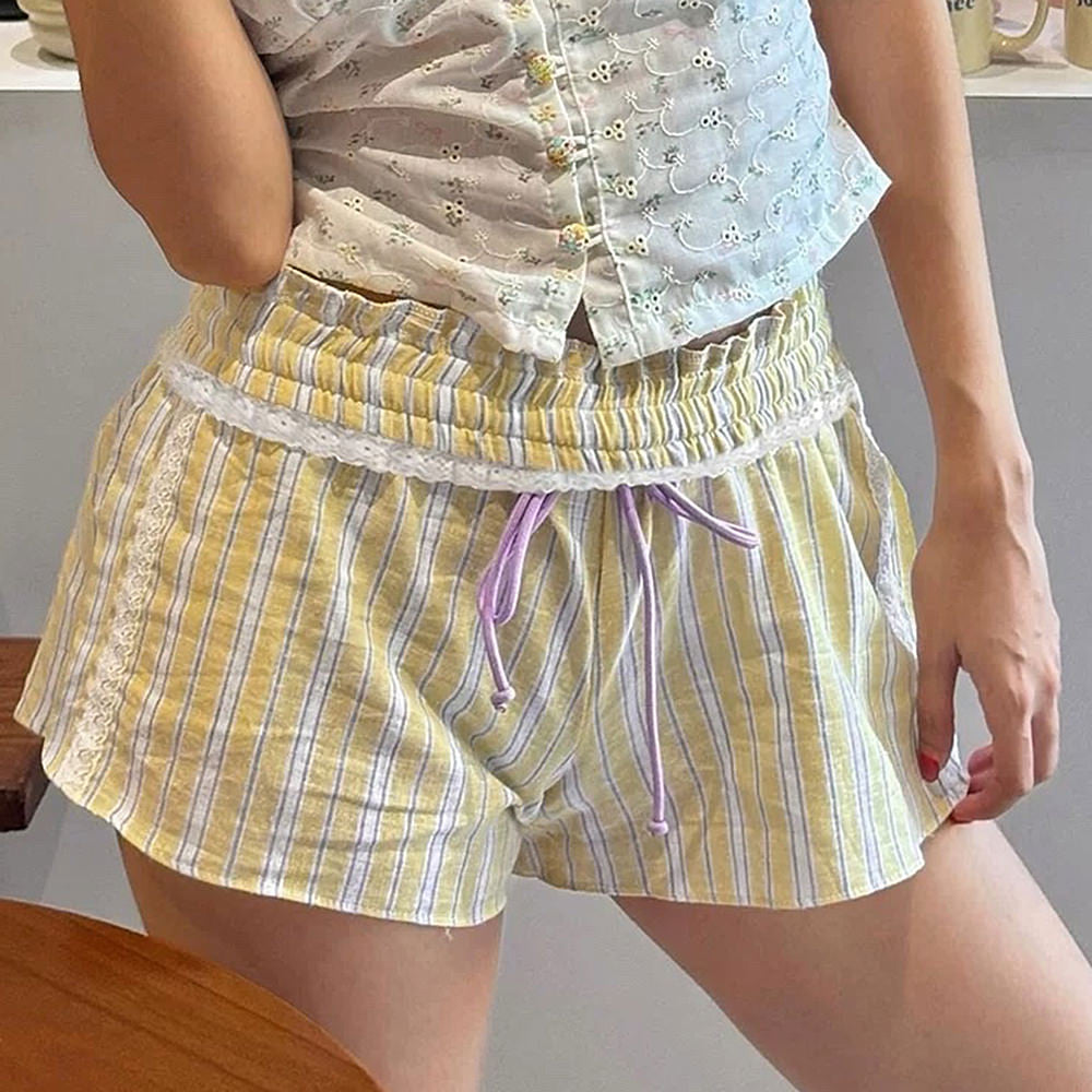 pastel yellow & pink pinstripe shorts