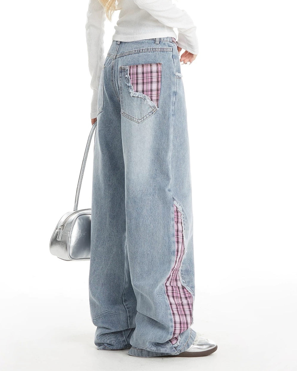 teen spirit plaid patchwork jeans