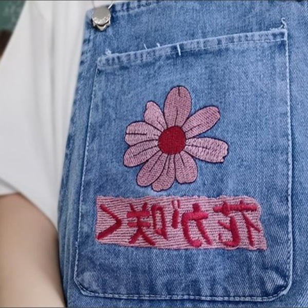 sakura embroidery dungaree shorts